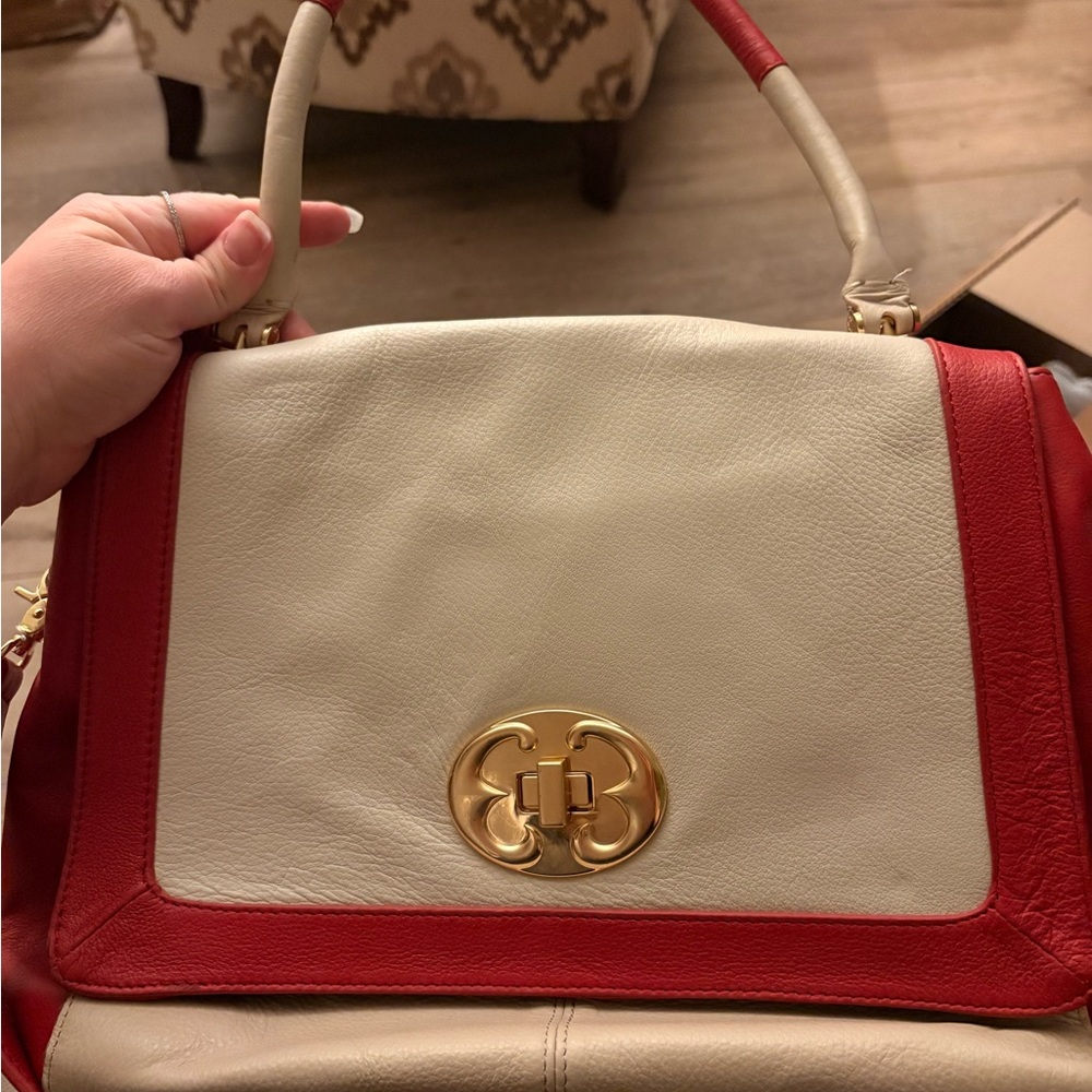 Elegant Emma Fox Red and Cream leather Purse/Handbag. Perfect for the Holidays!